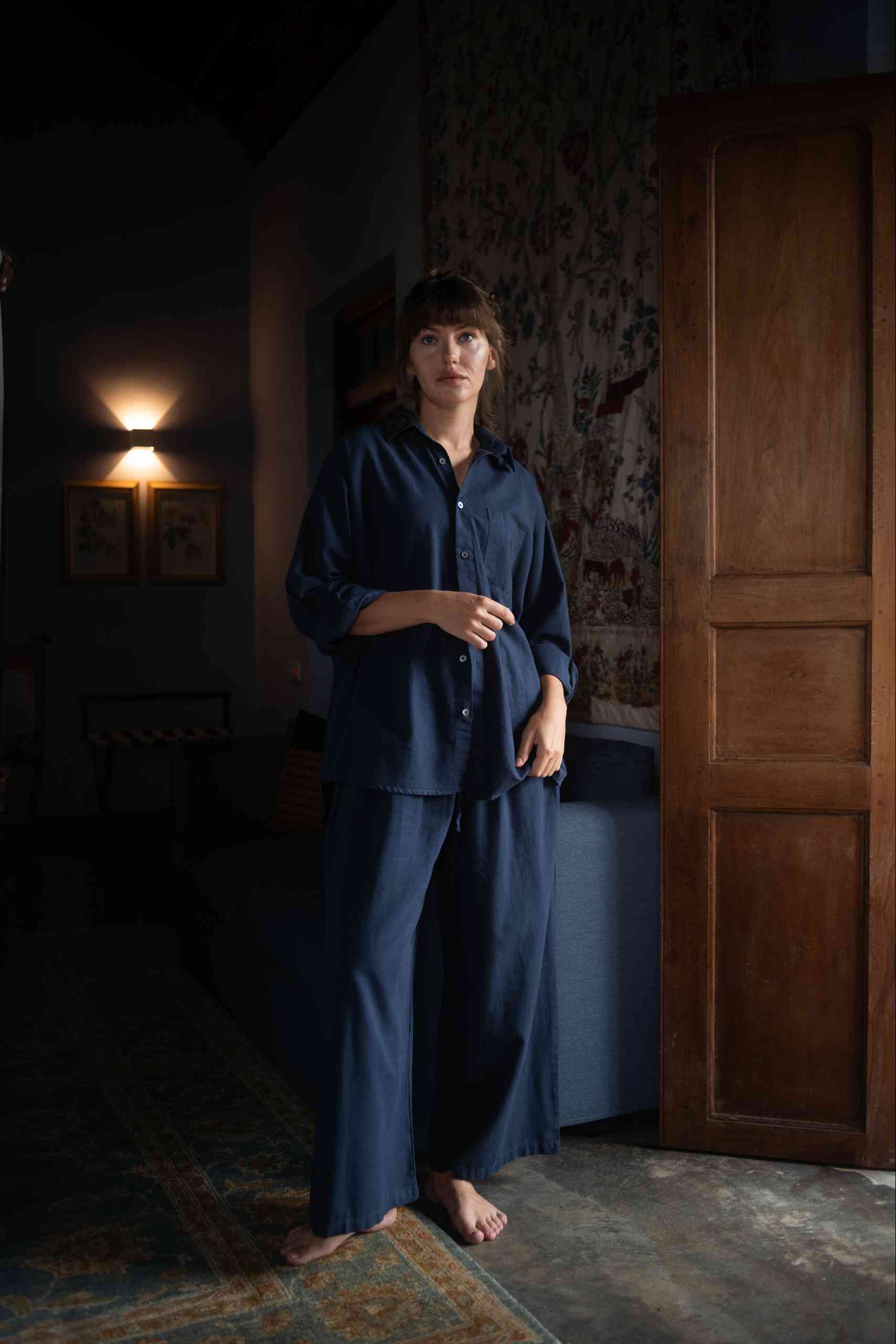 Linen Long Sleeve Shirt Navy