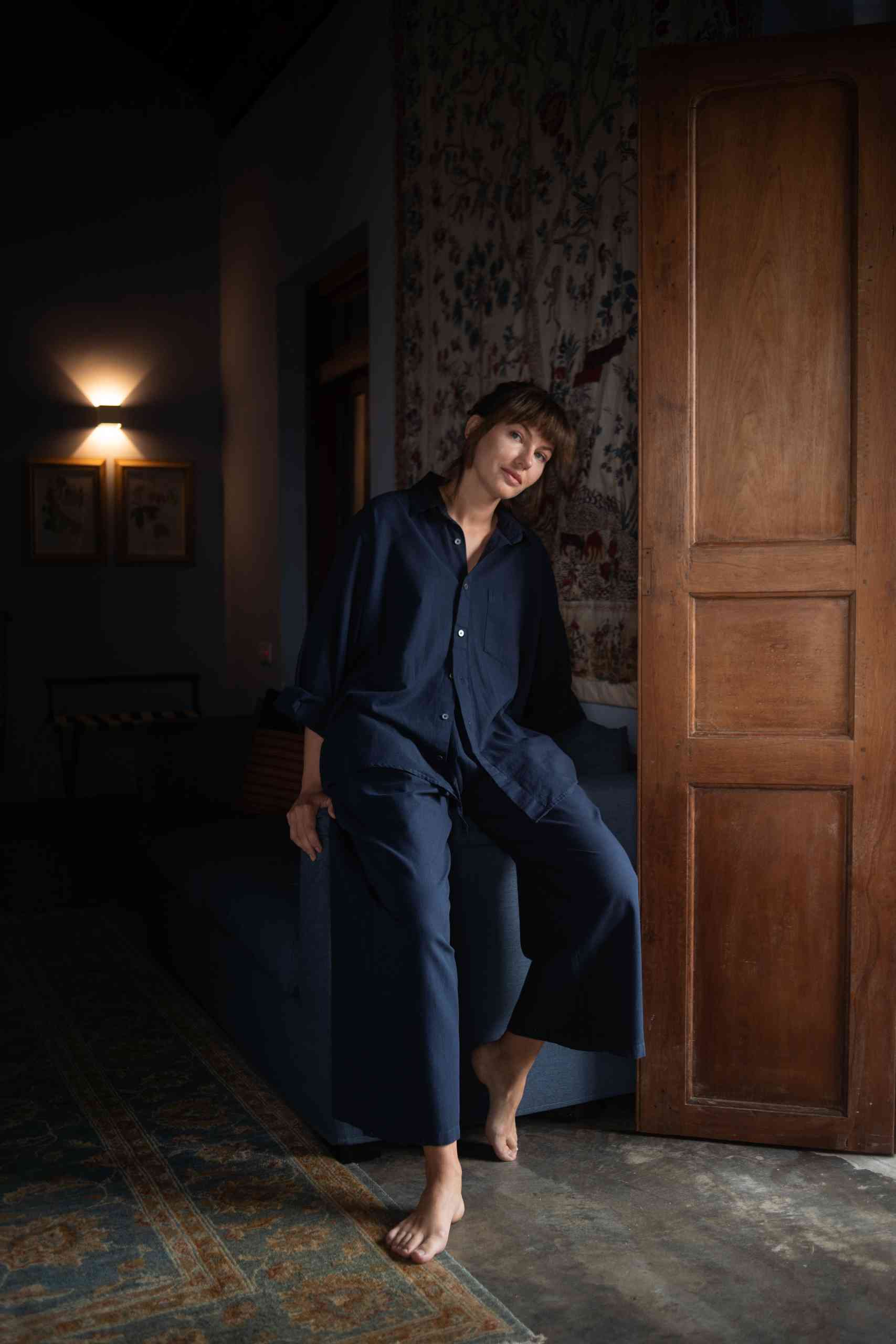 Linen Long Sleeve Shirt Navy - Image 5