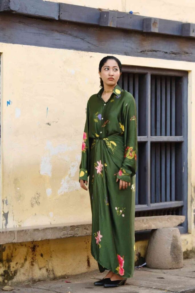 Pookkuda Green Drape Skirt Set