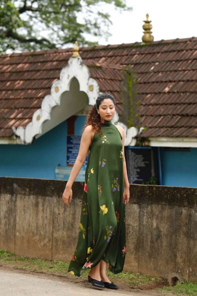 Pookkuda Green Halter Dress