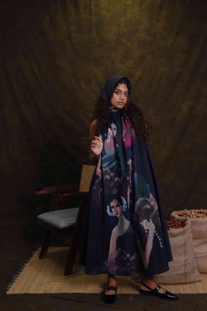 Parijatham Black Halterneck Long Tie Dress