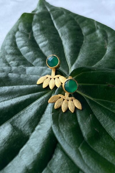 2-in-1 Lotus Studs - Green Onyx