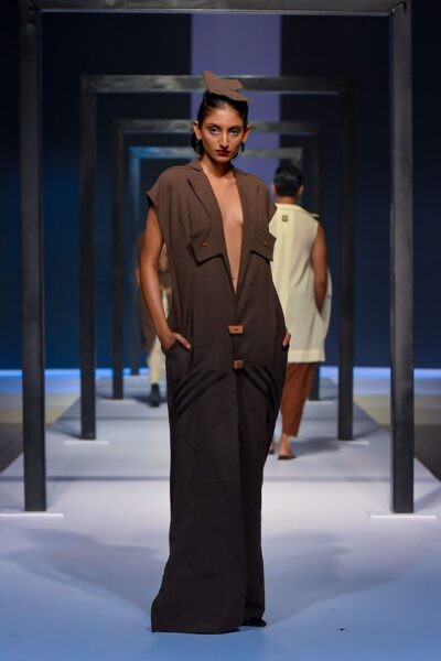 Hemp Square Lapeled Long Dress