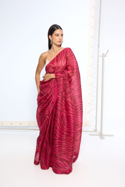 Rani Pink Zebra Print Saree