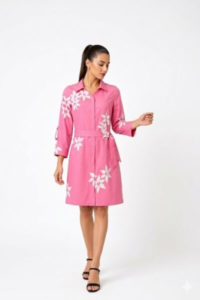 Cotton Shirt Dress-Pink