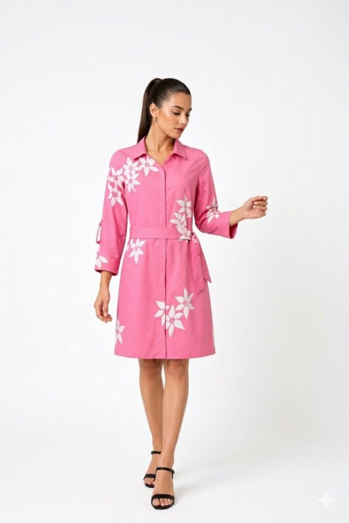 Cotton Shirt Dress-Pink