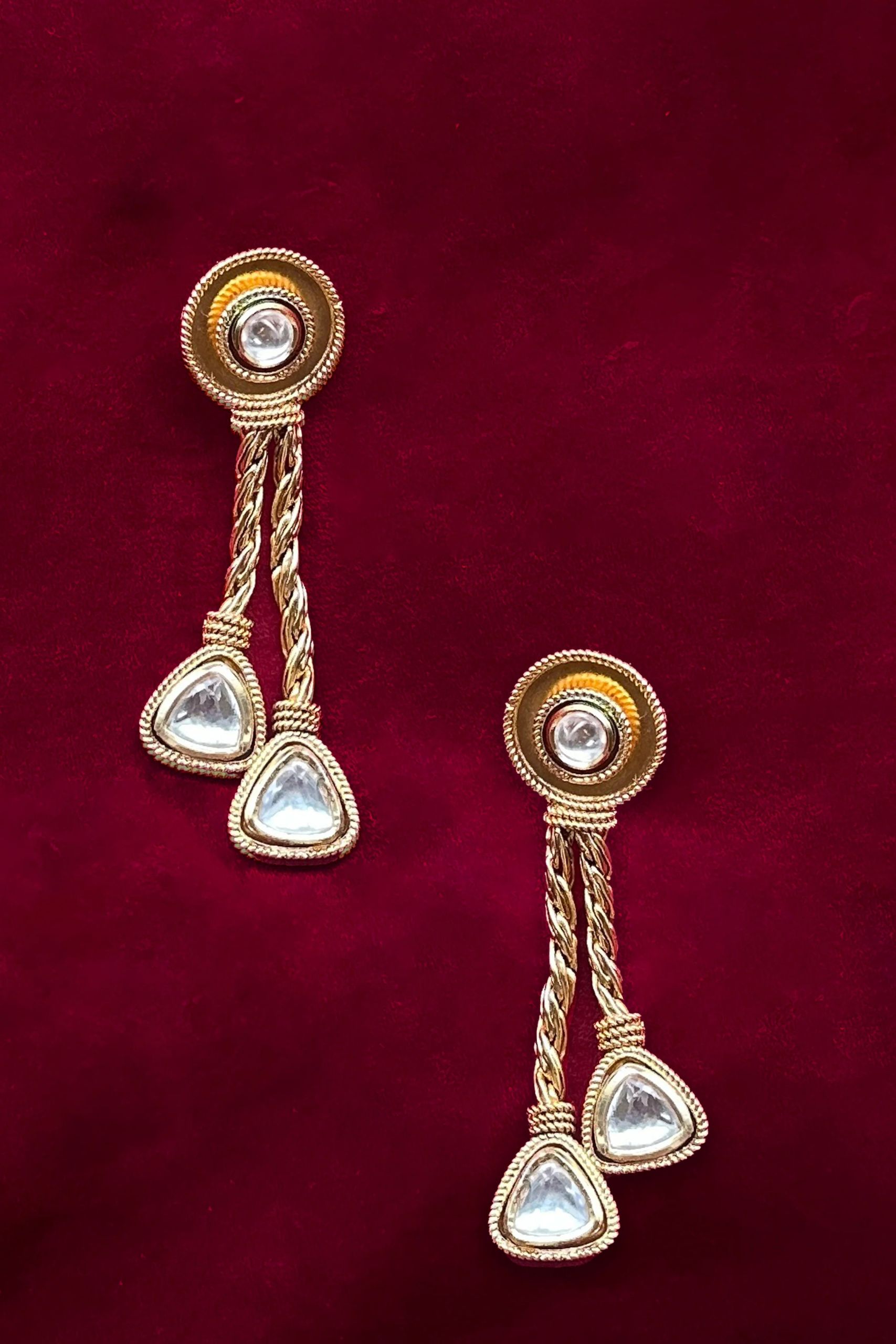 Polki Rope Charm Drop Earrings Gold