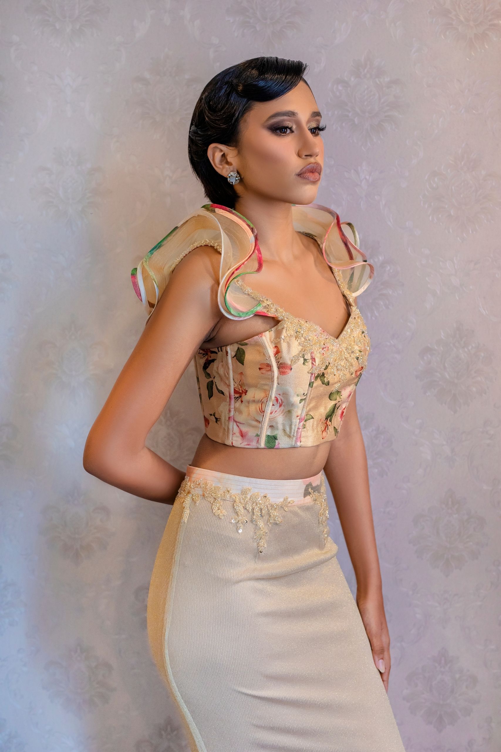 Gold Floral Ruffle Top - Image 2
