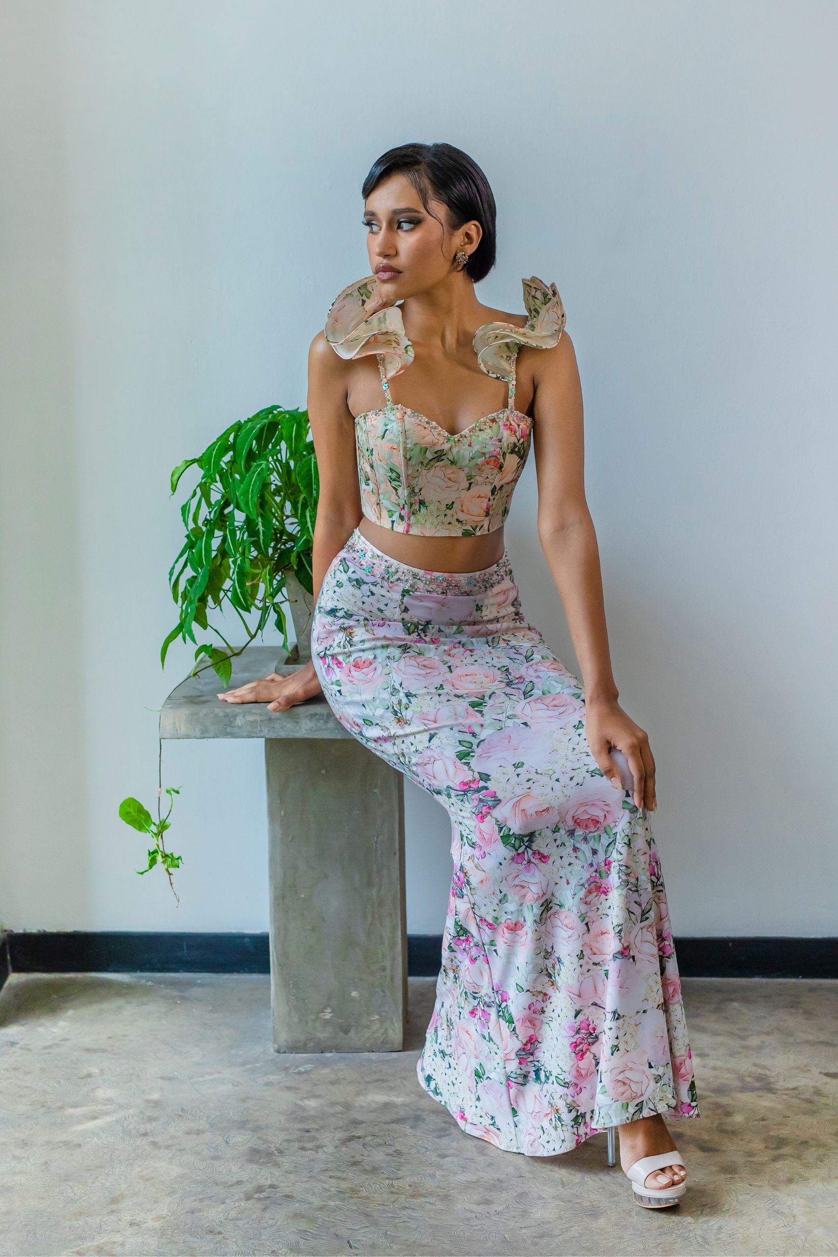 Pink Floral Jersey Skirt - Image 2