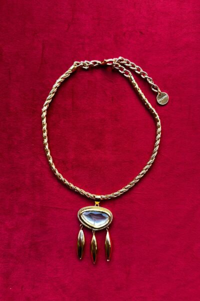 Polki Triangular Drop Necklace Gold