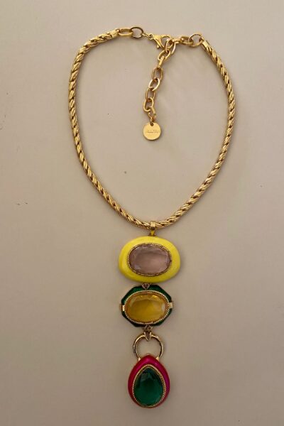 Trinity Stone Medallion Necklace Gold