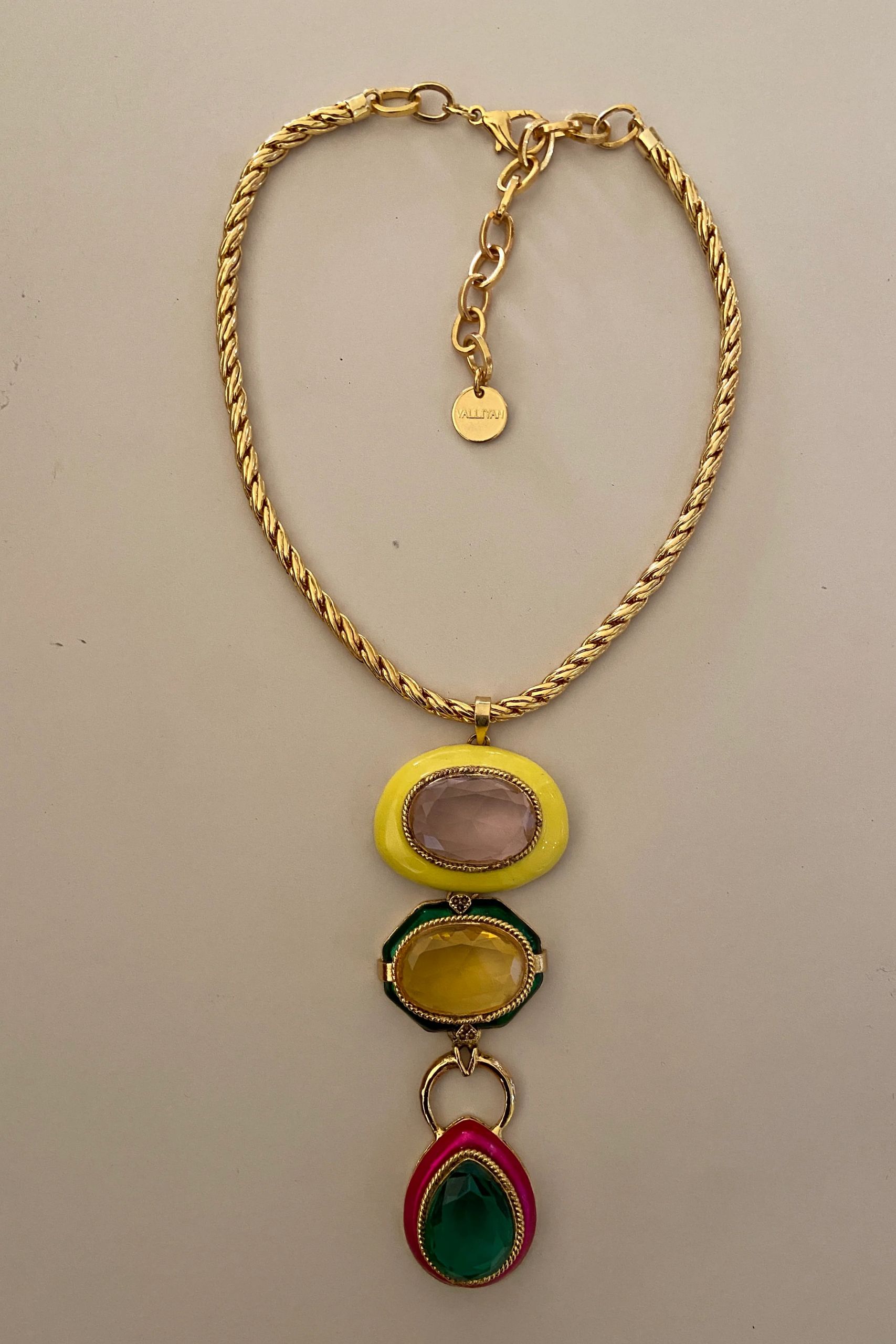 Trinity Stone Medallion Necklace Gold