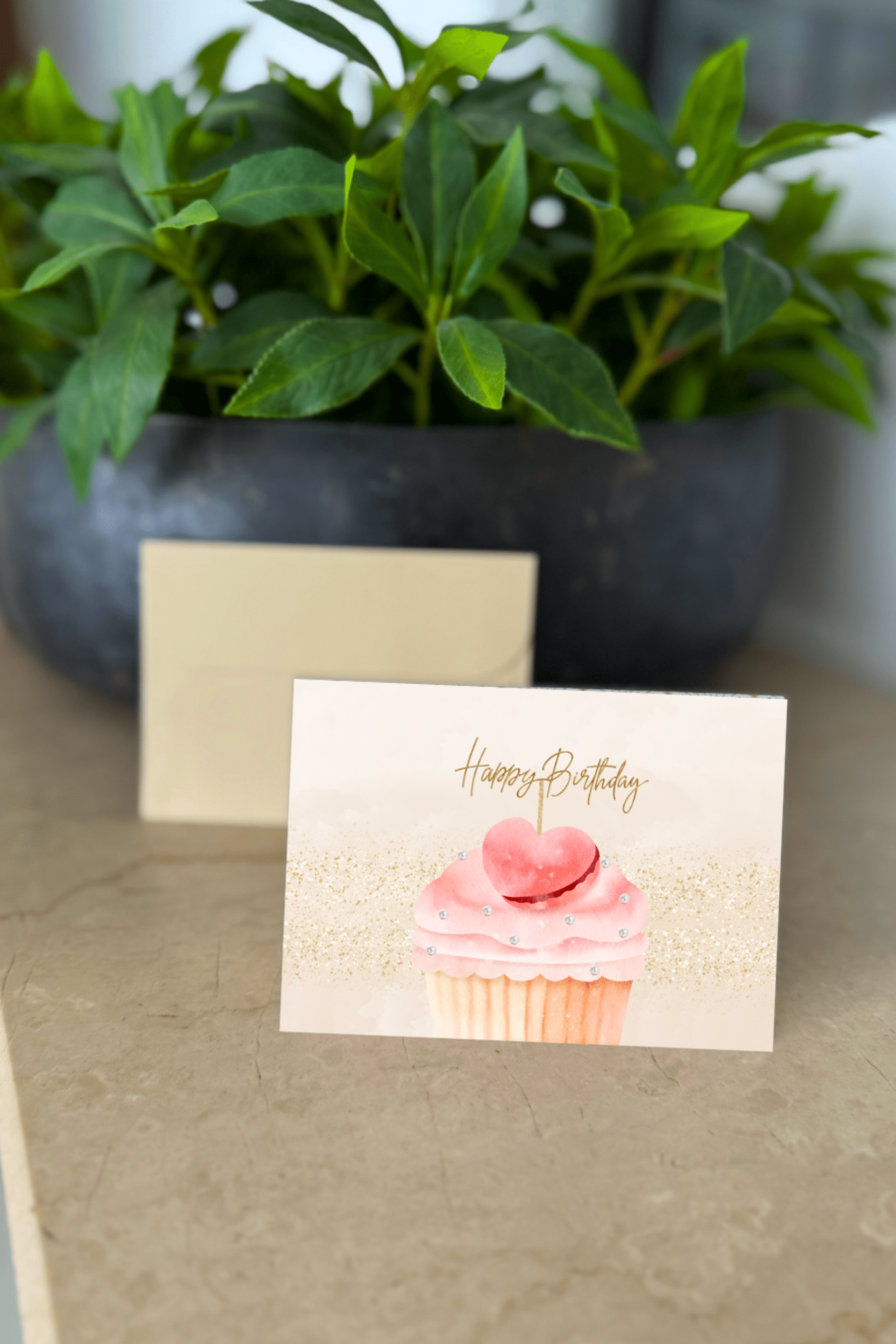 Happy Birthday Pink Cupcake Greeting Card