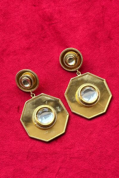 Polki Hexagon Earrings Gold
