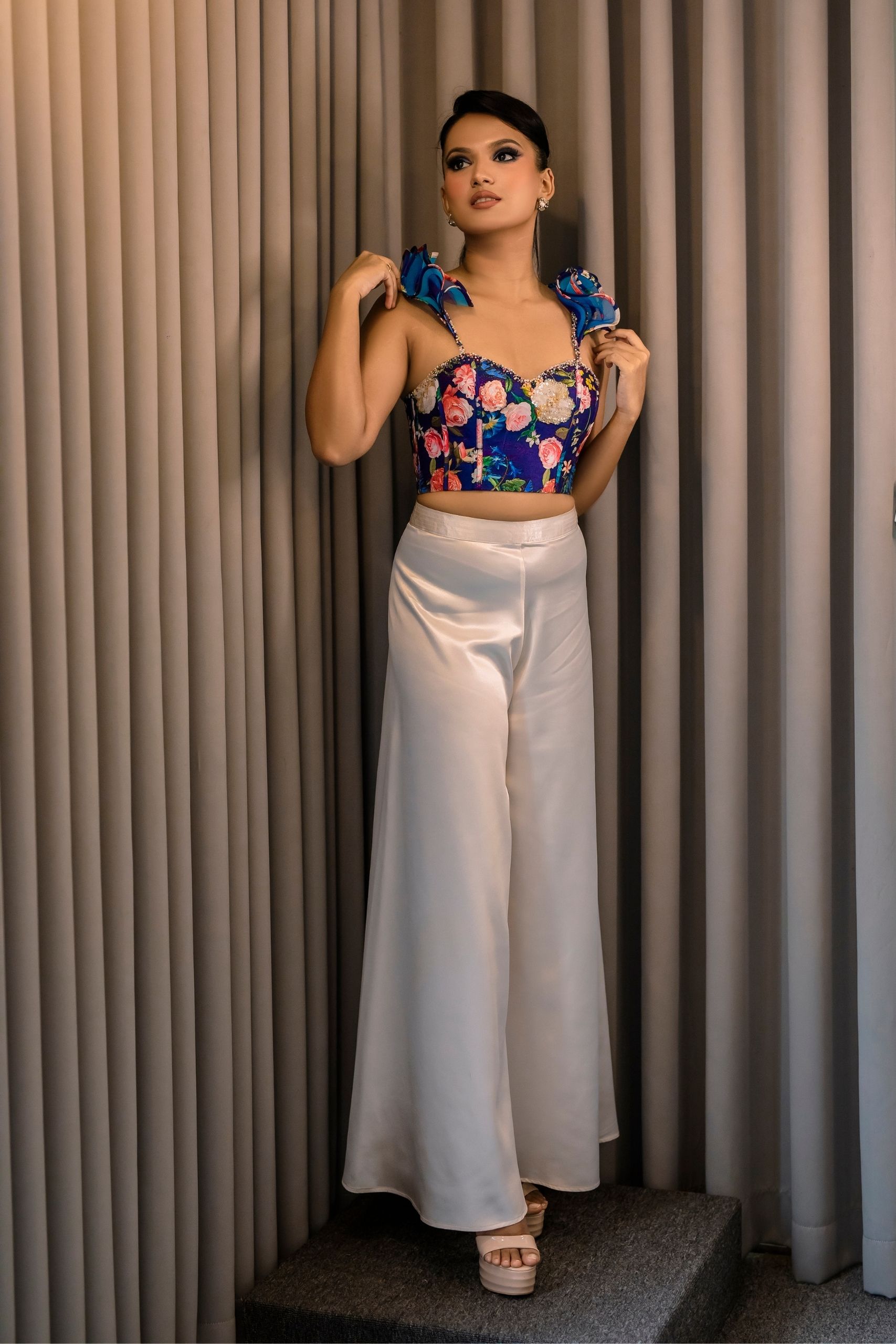 Blue Rose Ruffle Top