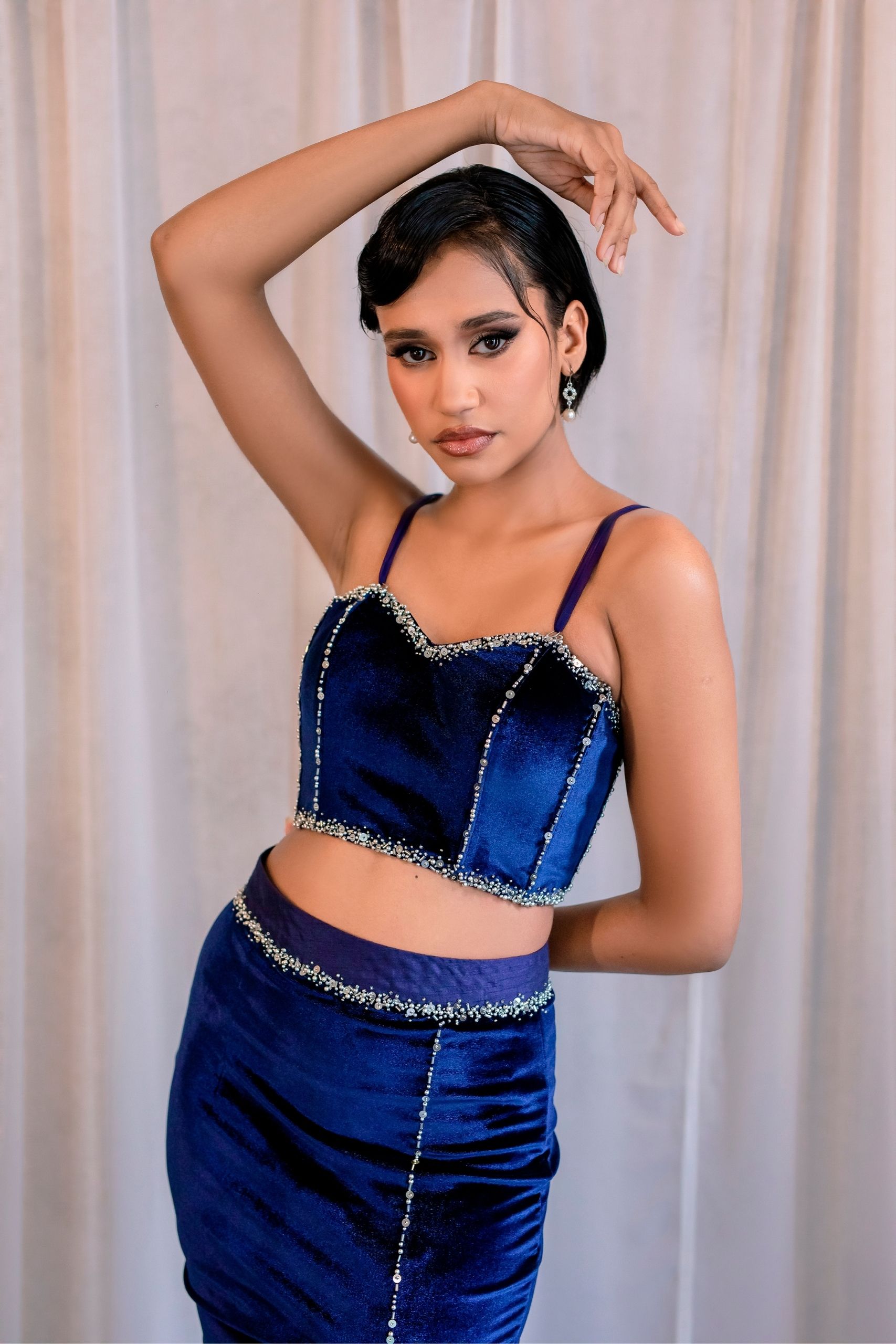 Blue Velvet Beaded Corset
