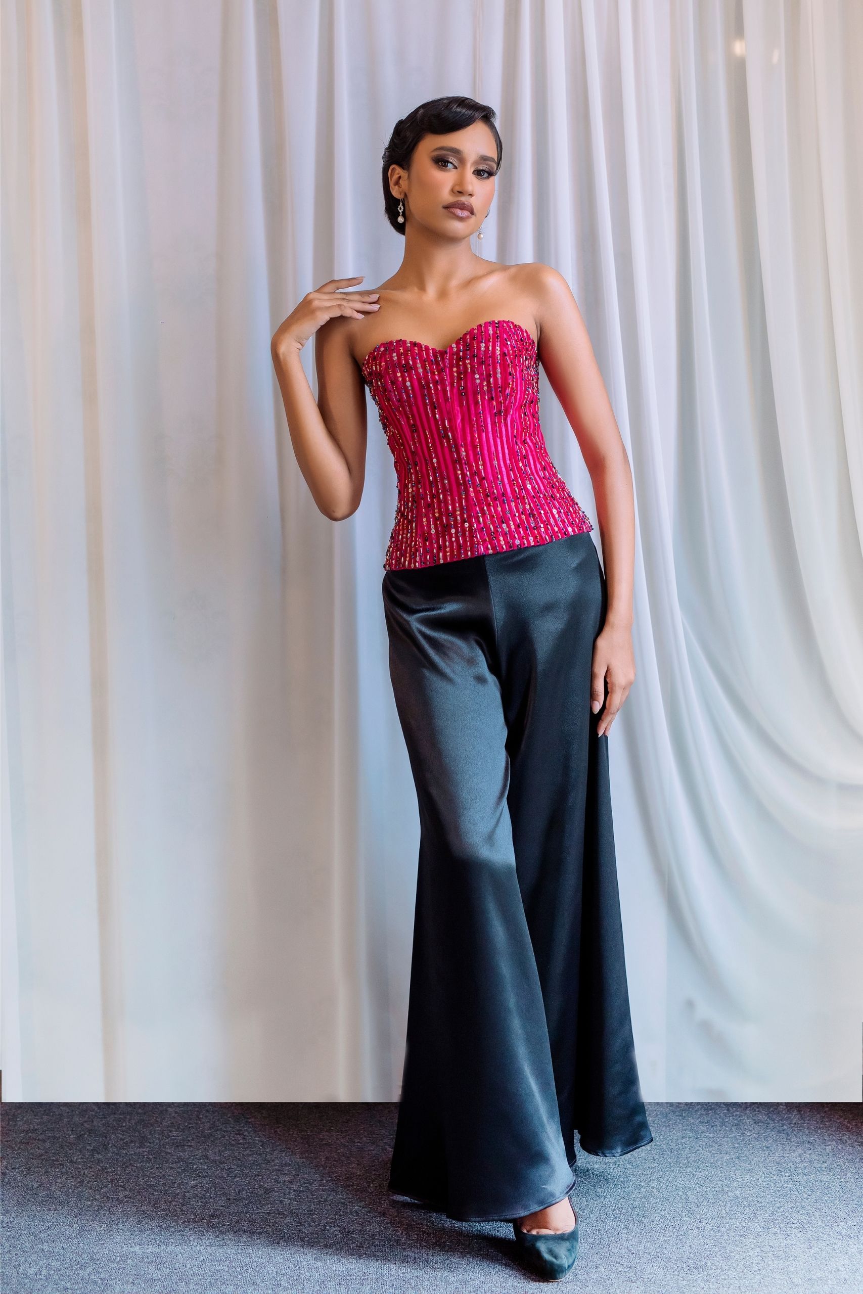 Fuchsia Embellished Long Corset - Image 2