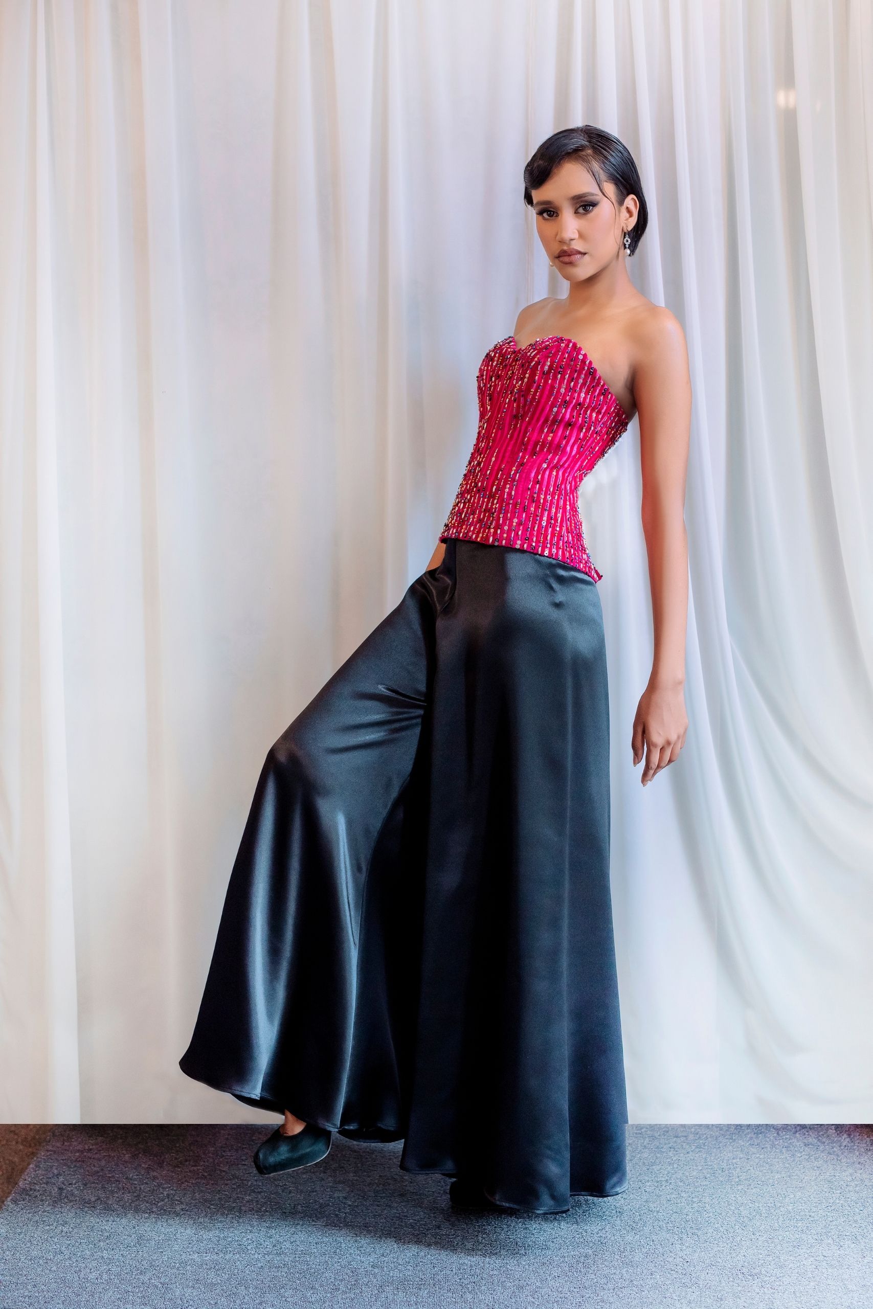 Fuchsia Embellished Long Corset - Image 5