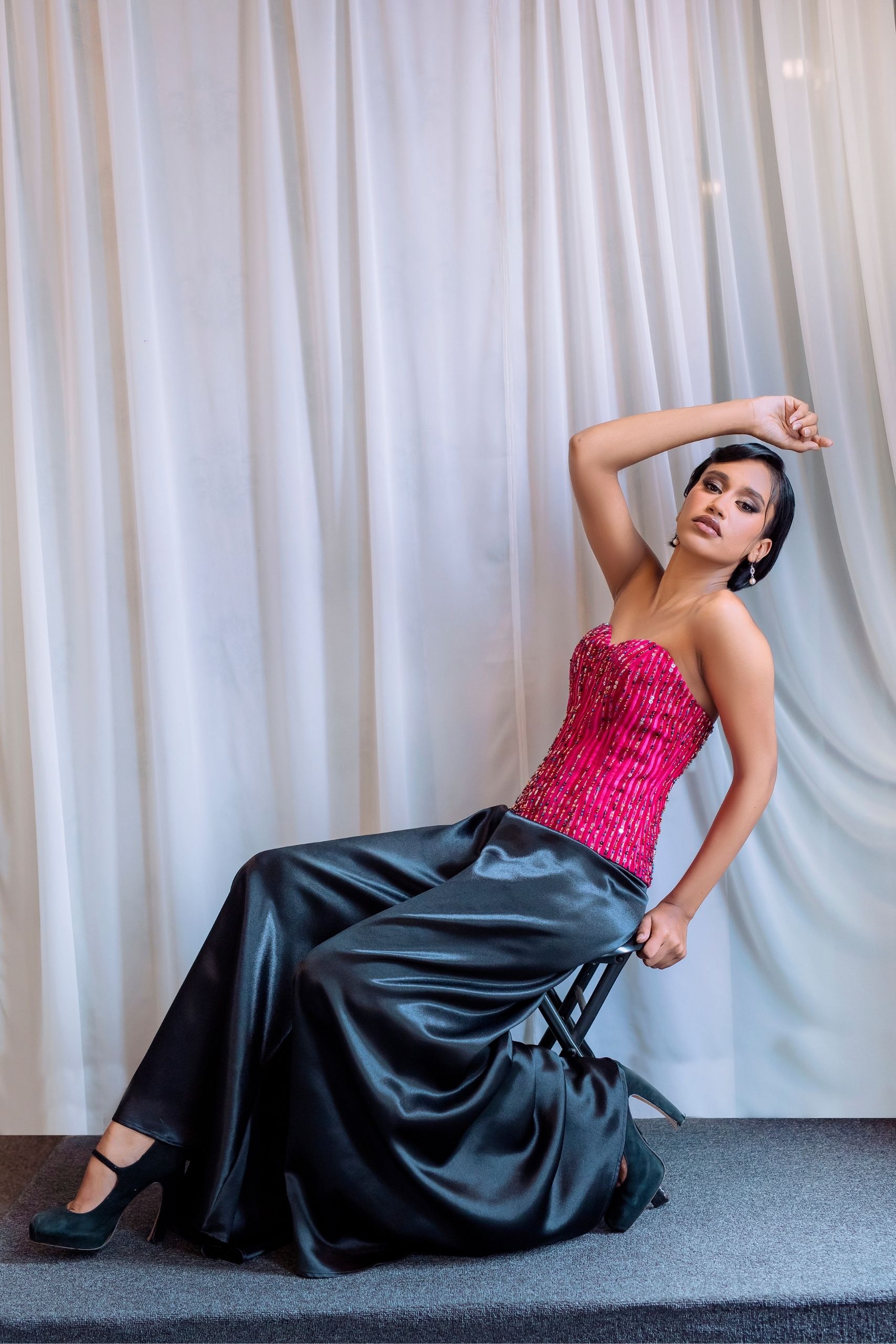 Fuchsia Embellished Long Corset - Image 4