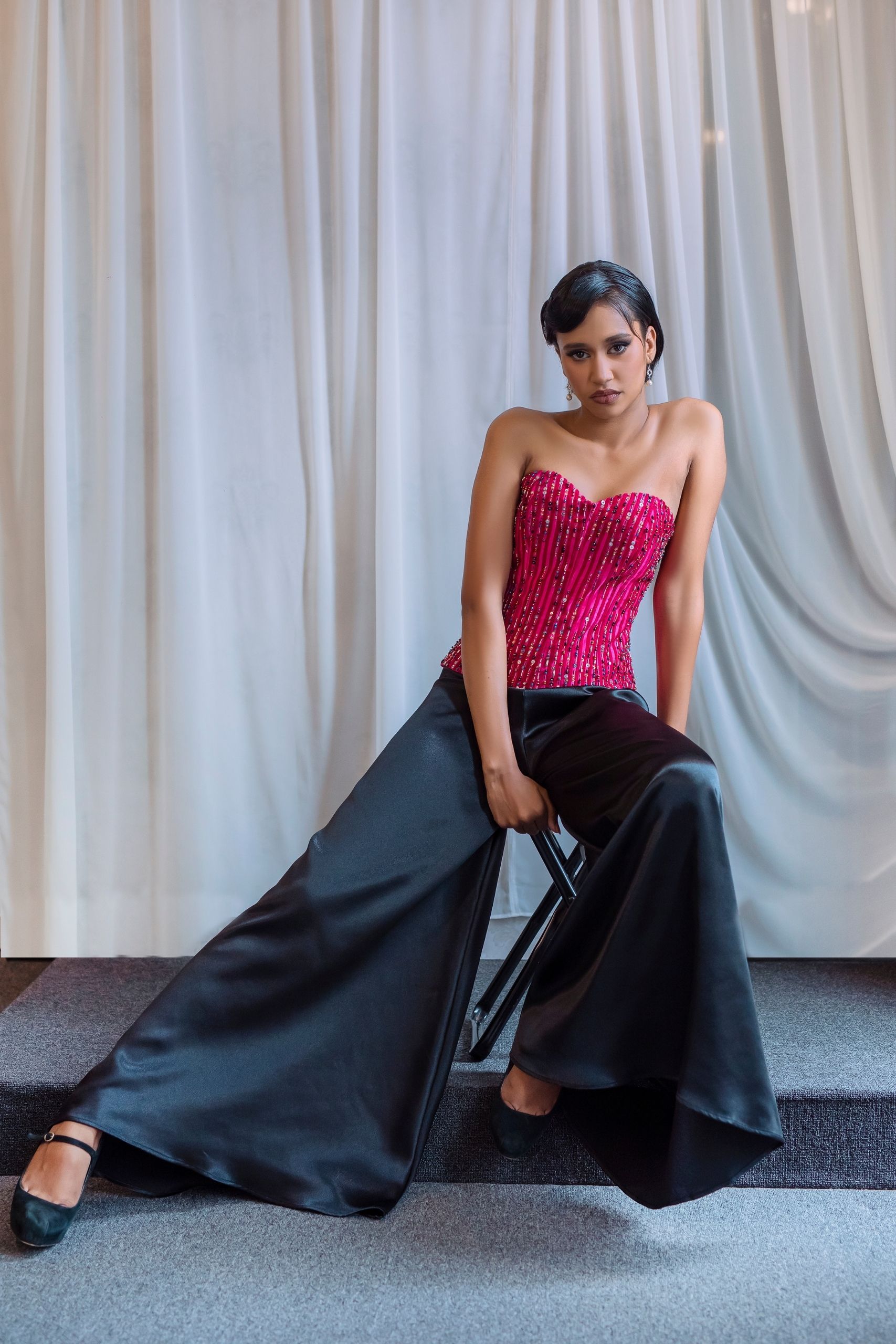 Fuchsia Embellished Long Corset - Image 3