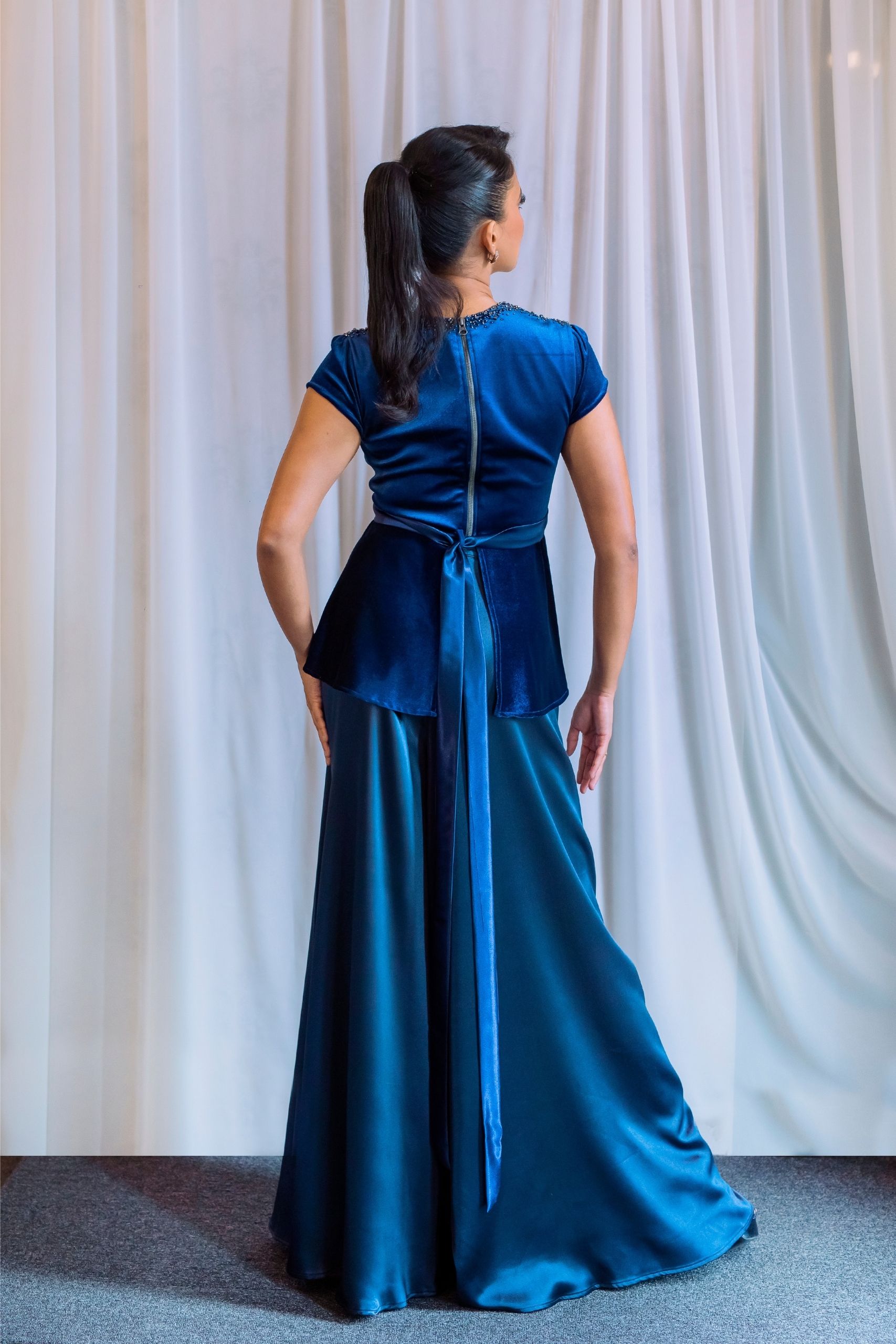 Blue Velvet Peplum Top - Image 3