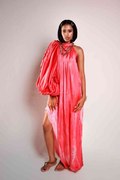Peach Fire High-Neck Dress