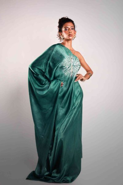Emerald Shibori One Shoulder Dress