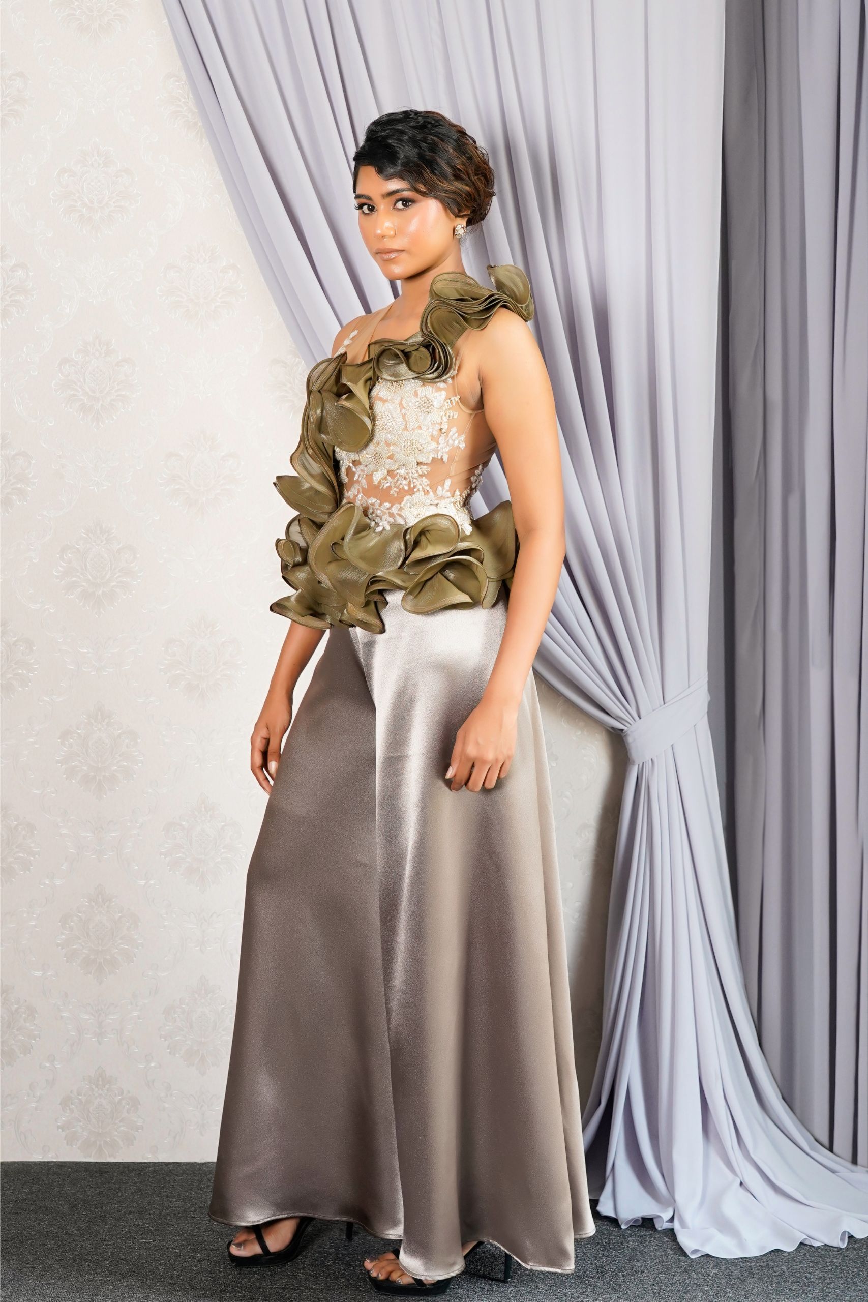 Mud Green Flared Trouser