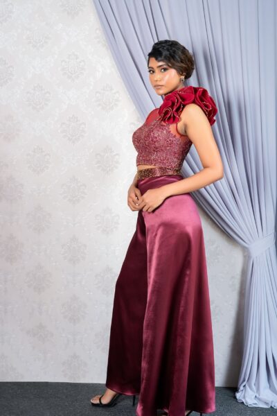 Ox Blood Embellished Trouser