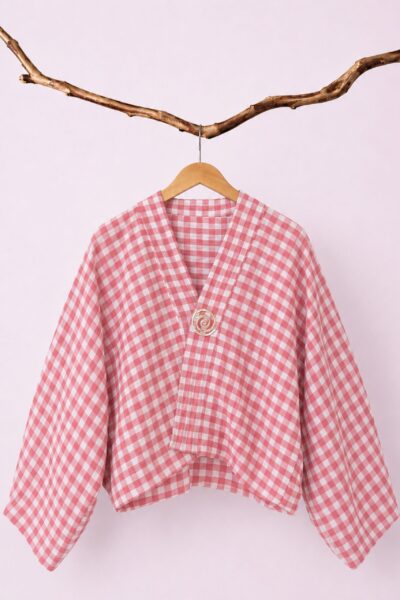 Awa Pink & White Checkered Shirt