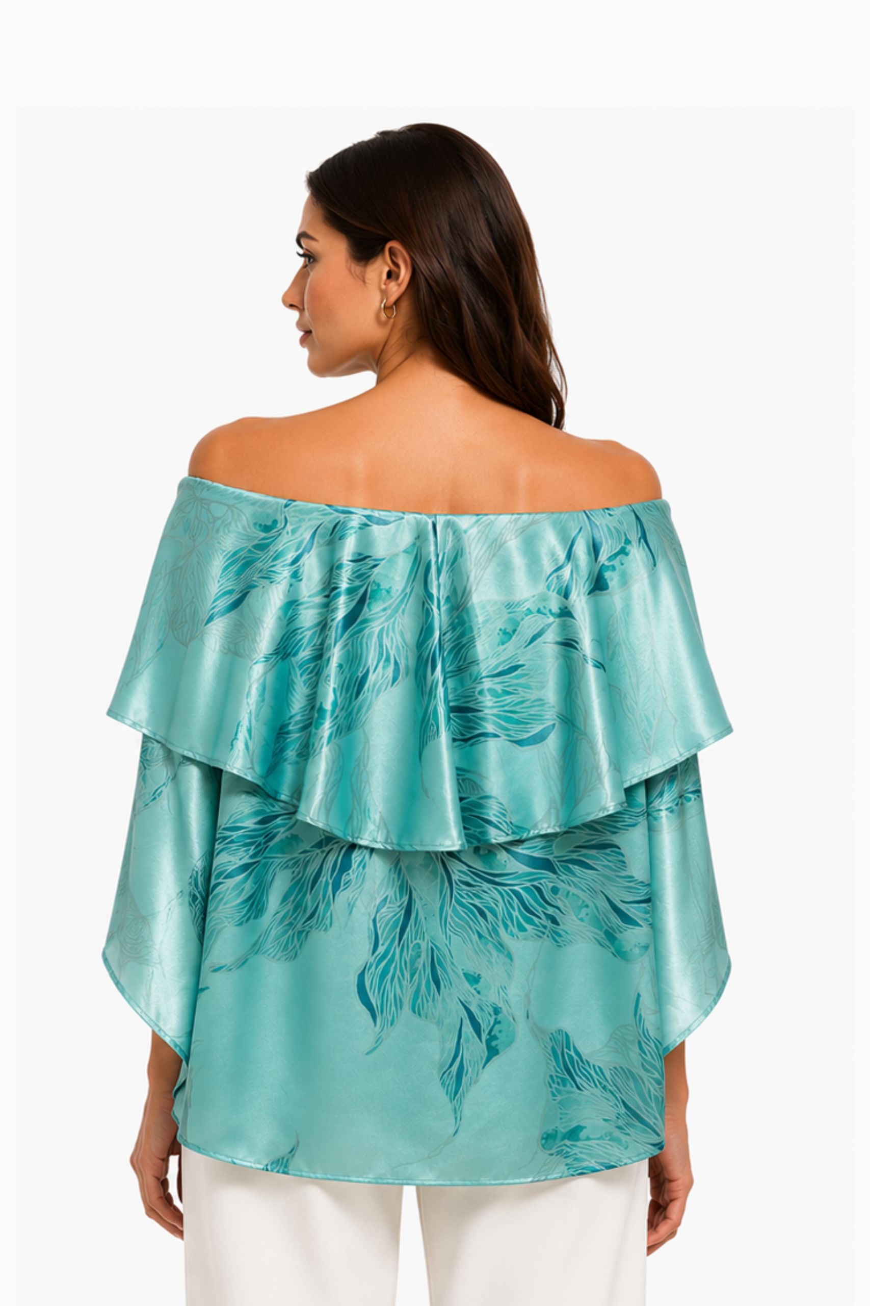 Turquiose Blue Floral Off Shoulder Top - Image 2