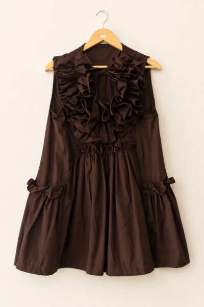 Eliza Ruffle Brown Short Dress