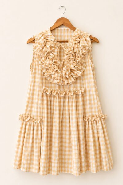 Eliza Ruffle Cream Checkered Dress