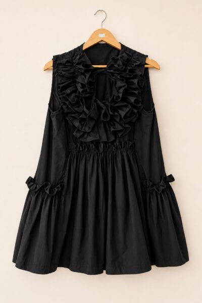 Eliza Ruffle Black Short Dress