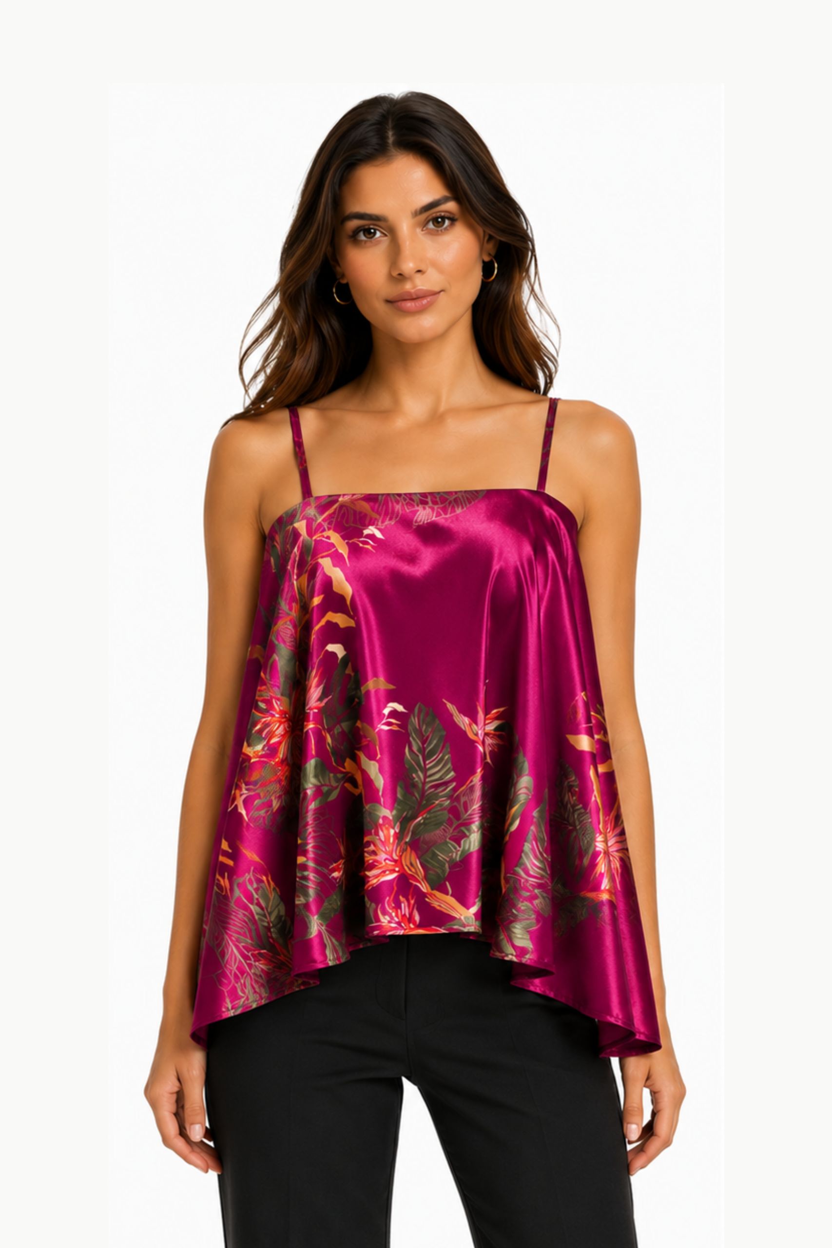 Magenta Tropical Floral Flared Top