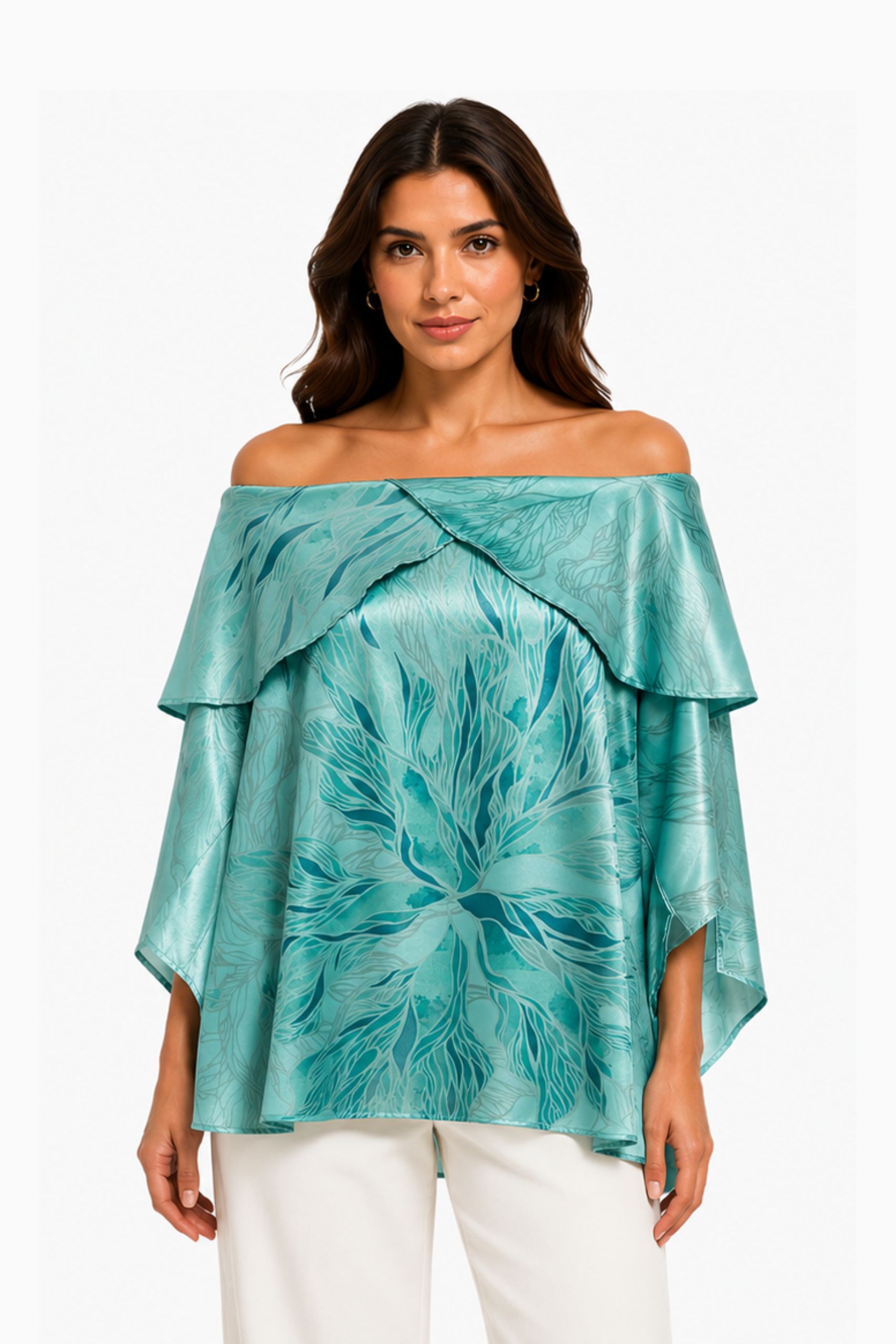 Turquiose Blue Floral Off Shoulder Top