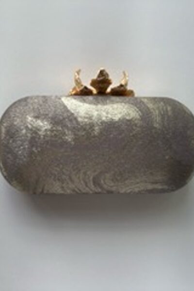 Silver Ombre Capsule Clutch With Orchid