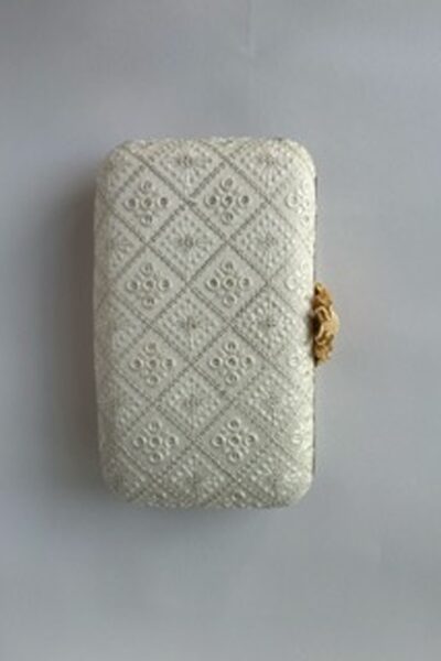 White Motif Rectangle Clutch