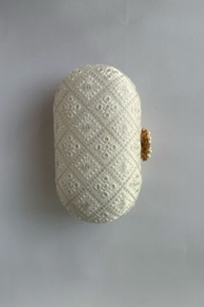 White Motif Capsule Clutch With Pearls