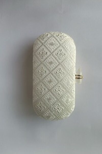 White Motif Capsule Clutch With Crystal