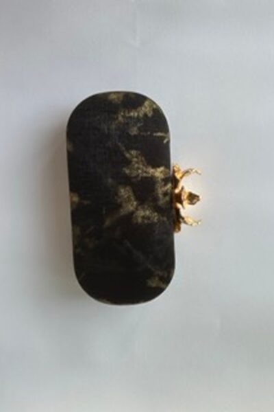 Black Bronze Capsule Clutch With Orchid