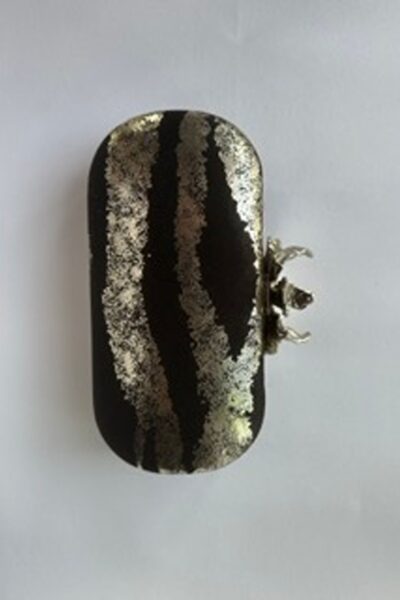Black Silver Wave Capsule Clutch With Orchid
