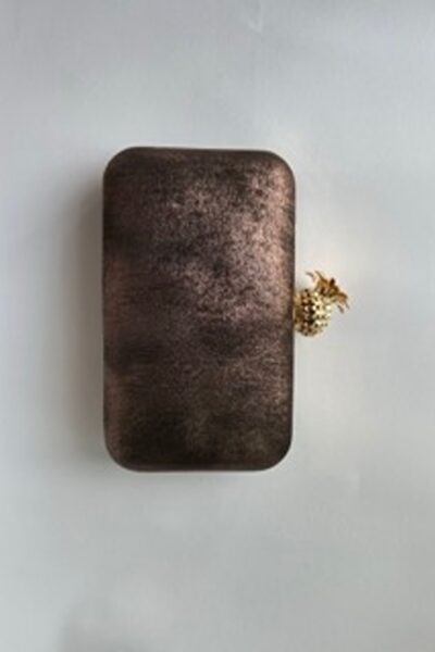Bronze Metallic Rectangle Clutch With Pineapple