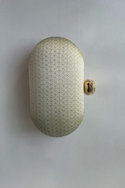 Ivory Gold Capsule Clutch With Studded Dome