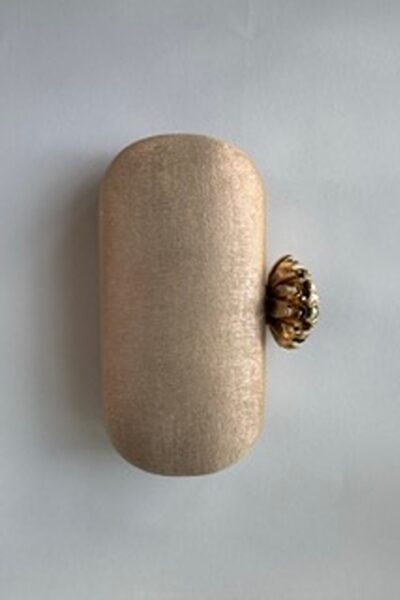 Pink Metallic Capsule Clutch With Lotus