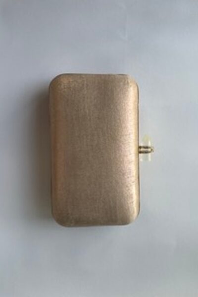 Pink Metallic Rectangle Clutch With Crystal
