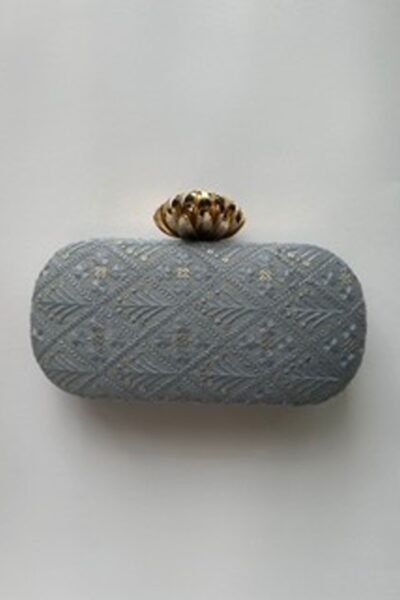 Grey Motif Capsule Clutch With Lotus