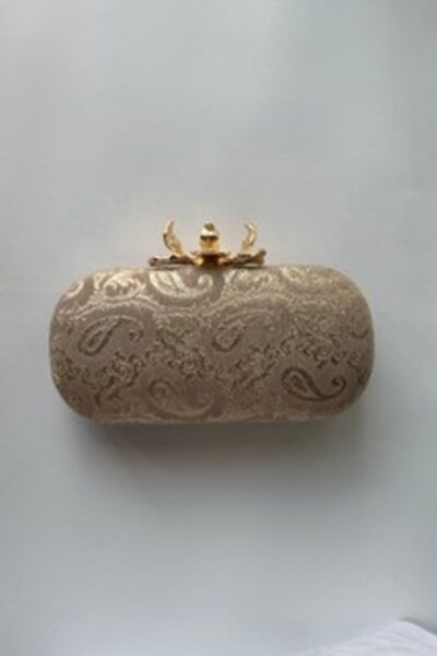 Gold Paisley Capsule Clutch With Orchid