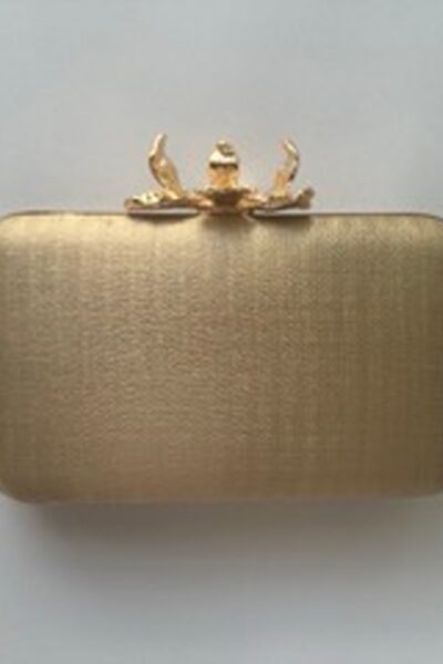 Gold Chevron Rectangle Clutch With Orchid