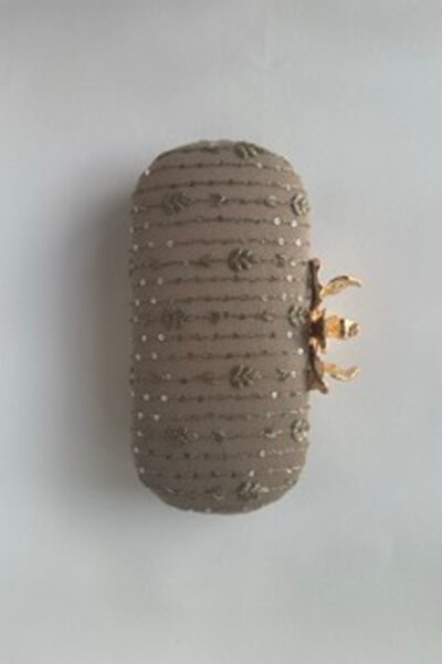 Latté Pattern Capsule Clutch With Orchid